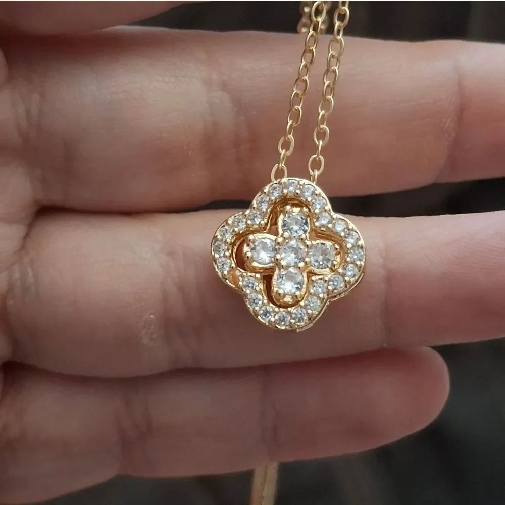 18K Gold Plated Diamond Clover Necklace